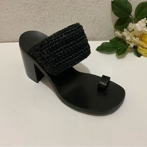 Jil sander heel Woven Raffia Toe-Ring Slide High-Heel Sandals size 40 Italy